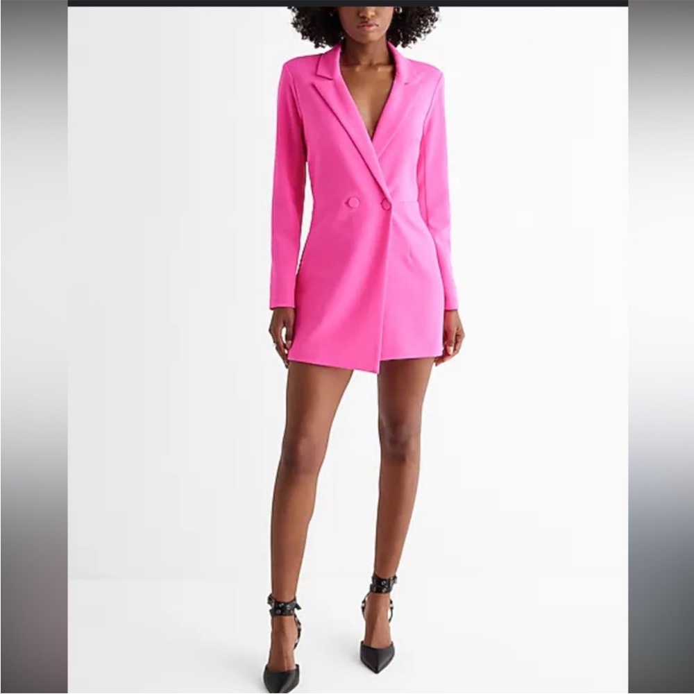Express Pink Blazer Jumpsuit Party Chic Color Pop Bold